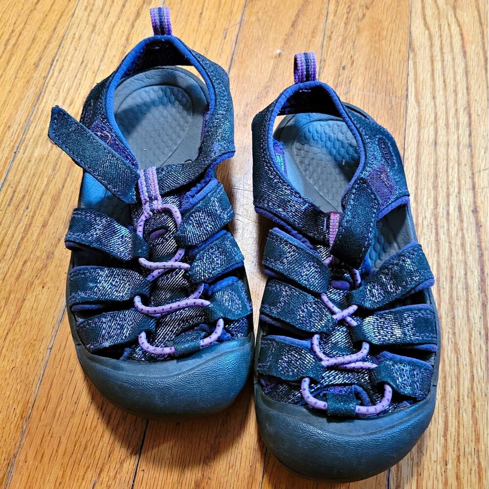 KEEN Newport H2 Unisex Kids Sandals Black/Purple Hook & Loop Closed Toe Sz 12